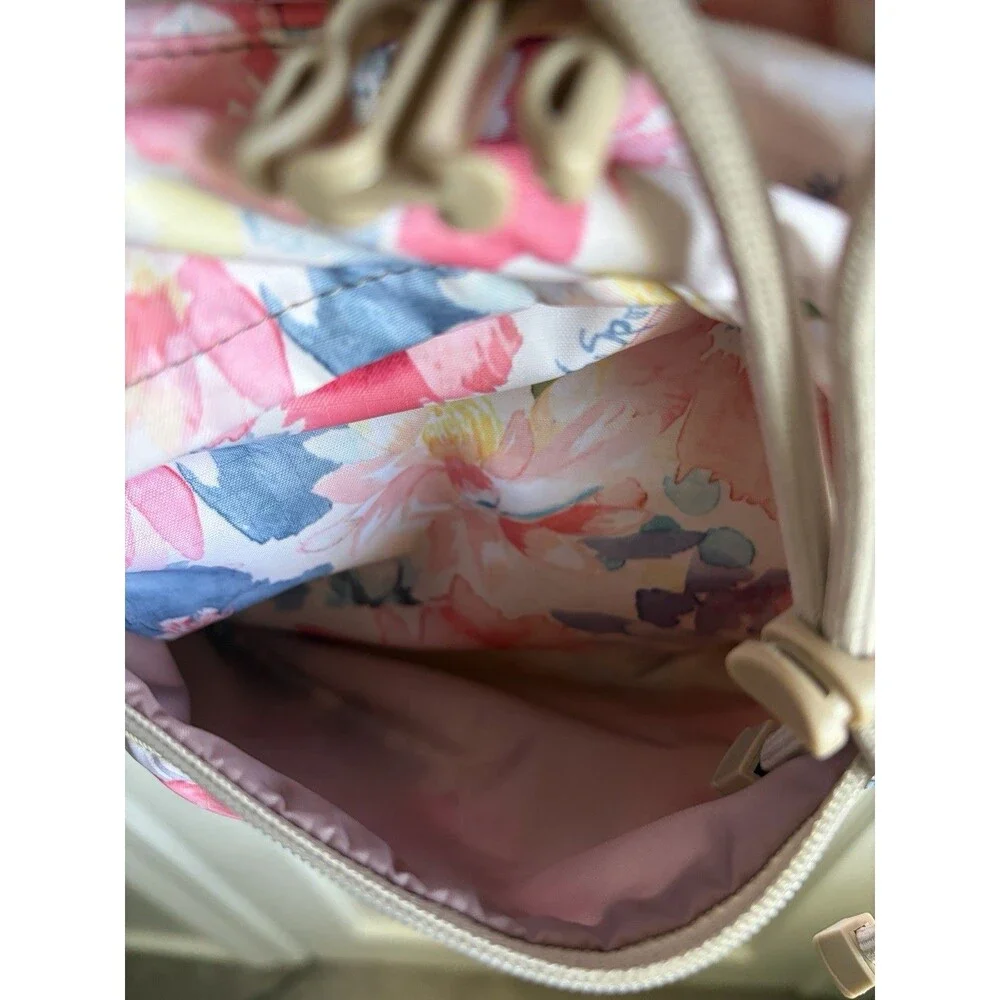LeSportsac EUC Voyager Backpack Floral Watercolor Pink Drawstring Travel Bag